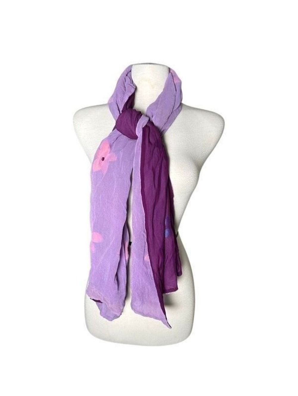 Anthropologie Silk Scarf Reversible Floral Lavender Plum Metallic Embroidered